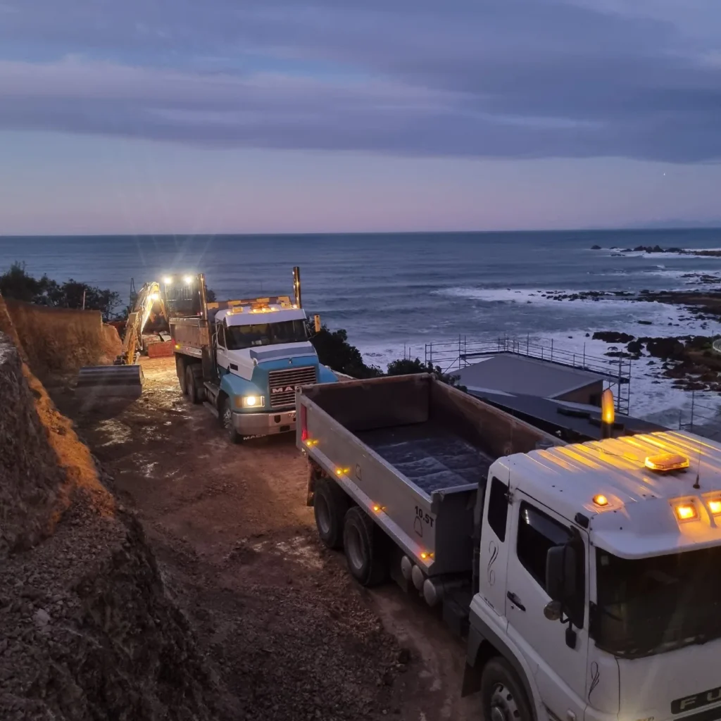 Dump Trucks Loaded For Earthmoving By Earthworks Kapiti